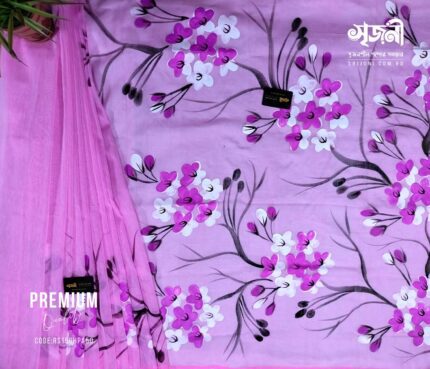 Half-silk-Hand-Print-Saree-Pink